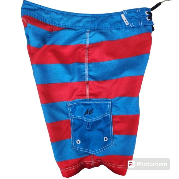 American Eagle Mens Large Stripe Single Pocket Board Shorts Medium - Picture 3 of 7